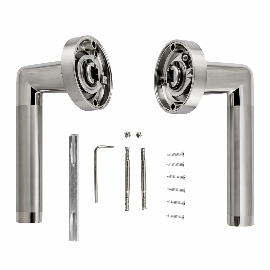 Manilla modelo '140A' recta de aluminio con Roseta Redonda para puertas