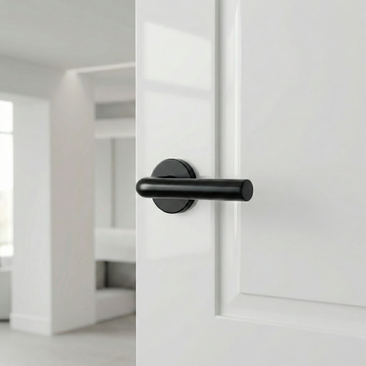Manilla modelo 403 con Roseta Redonda de acero inoxidable acabado negro para puertas