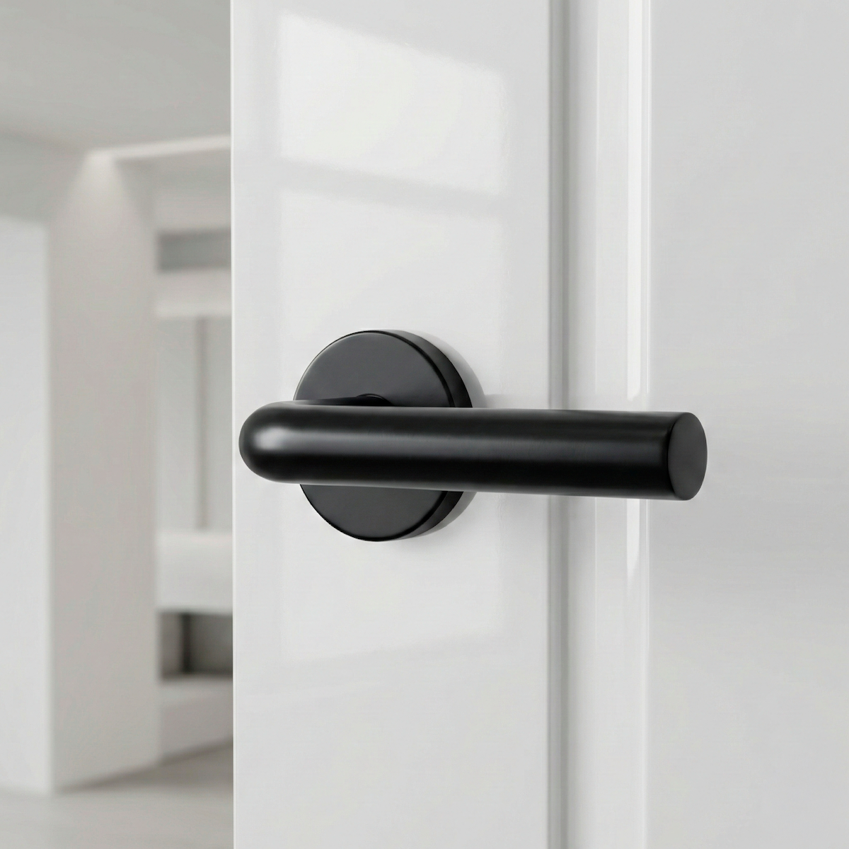 Manilla modelo 403 con Roseta Redonda de acero inoxidable acabado negro para puertas
