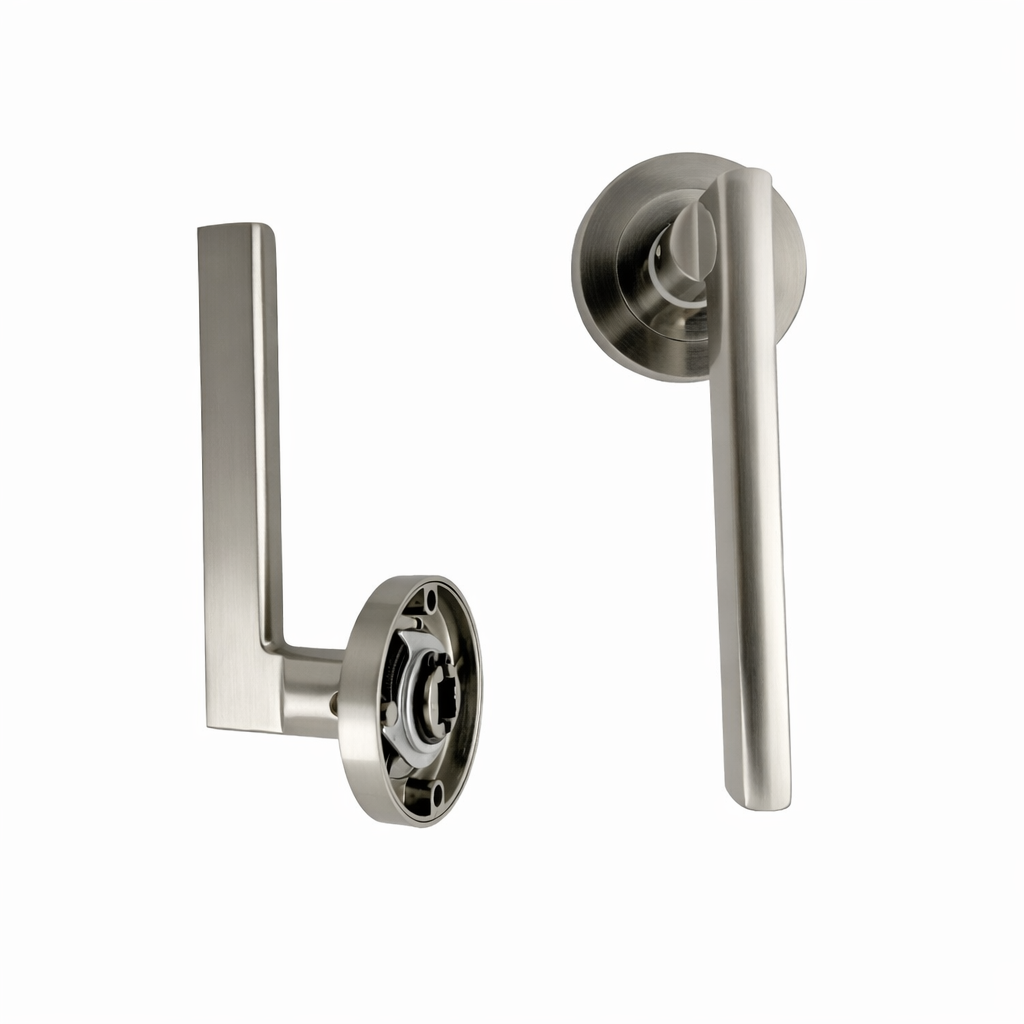 Manilla Rental '530A' roseta redonda de aluminio para puertas acabado níquel satinado