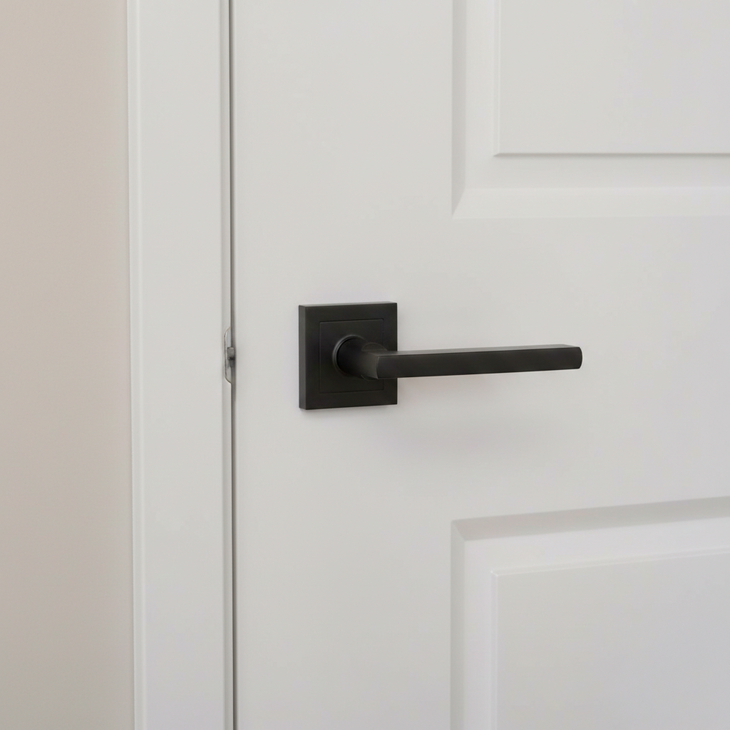 Manilla modelo '530' de aluminio con roseta cuadrada en acabado negro para puertas