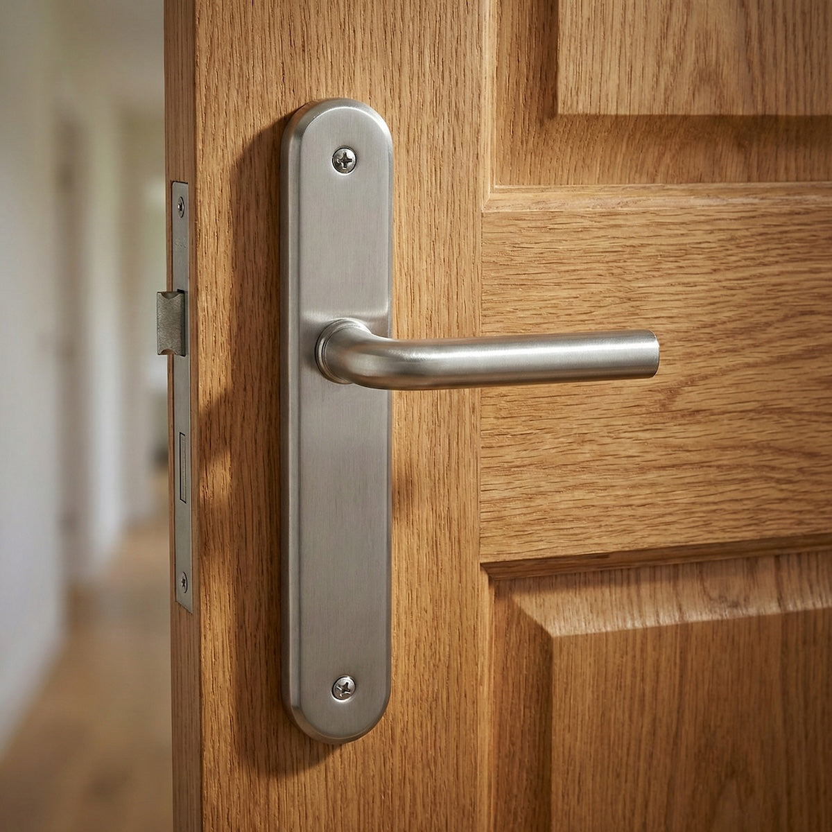 Manilla con placa ovalada acabado níquel satinado para puertas modelo '6431'