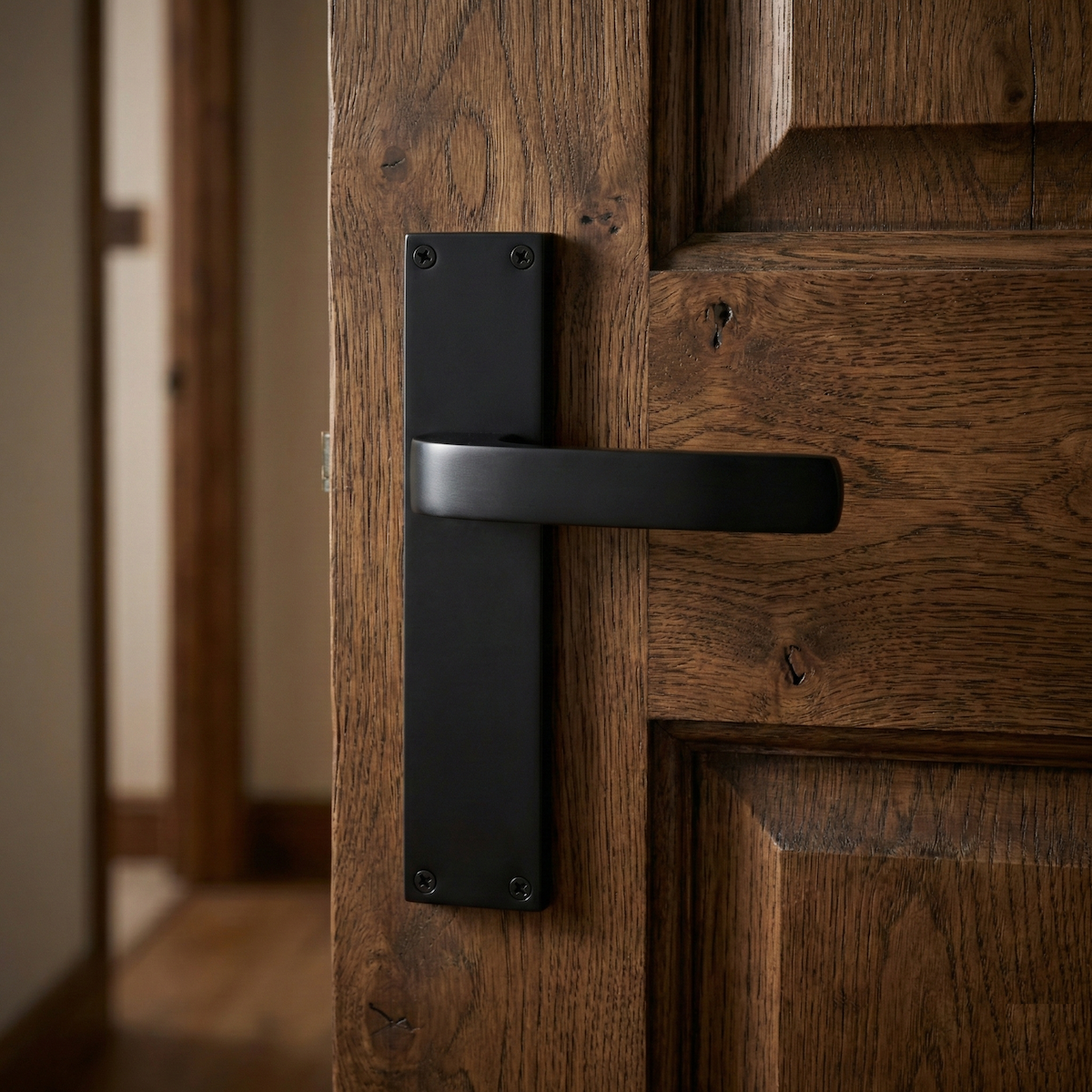 Manilla modelo '710' de zamak con placa rectangular acabado negro para puertas