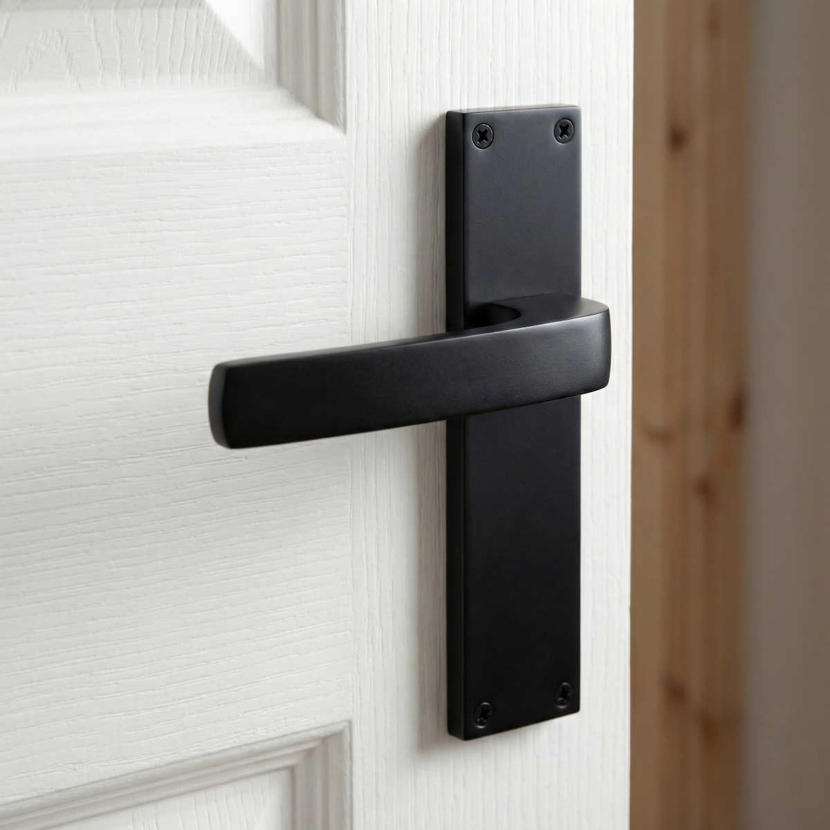 Manilla modelo '710' de zamak con placa rectangular acabado negro para puertas