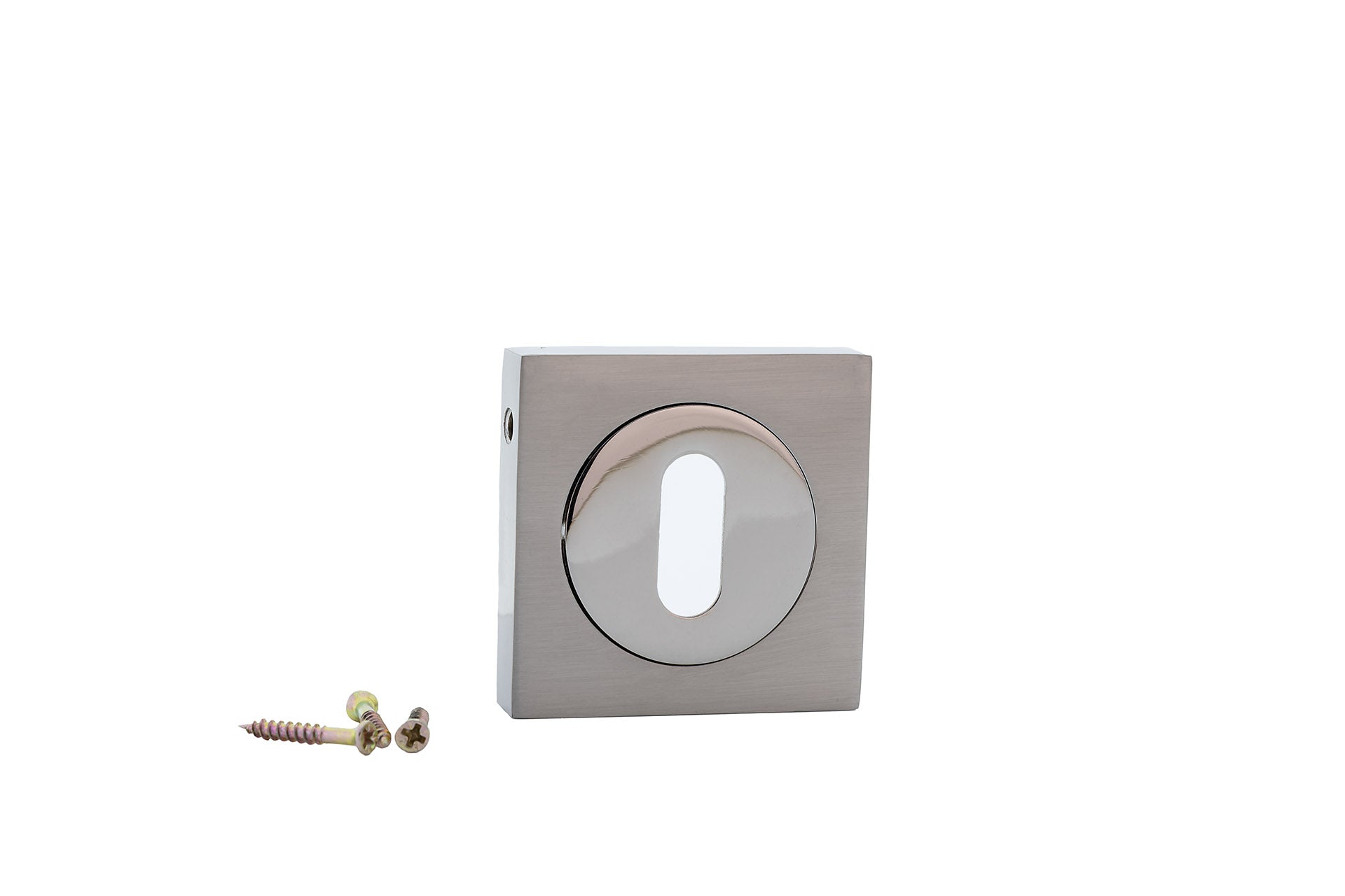 Bocallave de roseta cuadrada-redonda con boca oval acabado bicolor para puertas