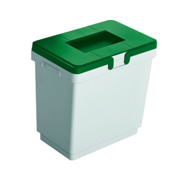 Cubo de basura en PVC de 300x215x330mm verde capacidad 15L para vidrio