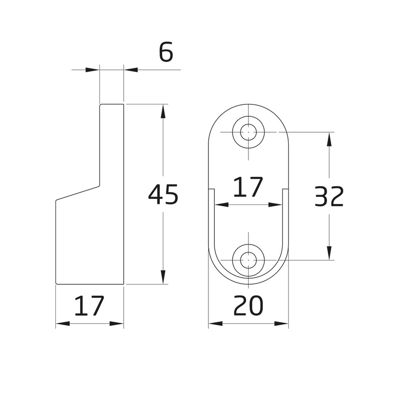 Soporte lateral blanco para tubos de 30x15x45mm ovalados de armario