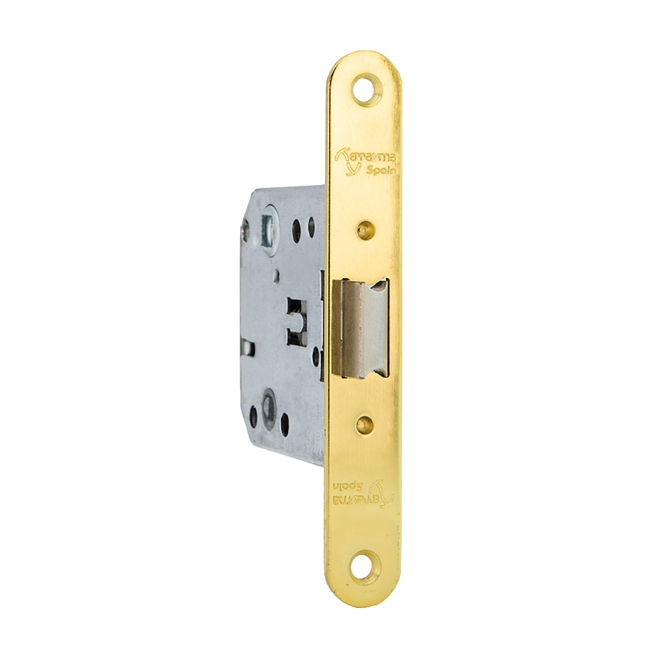 Picaporte unificado reversible entrada 47mm acabado dorado brillo canto redondo