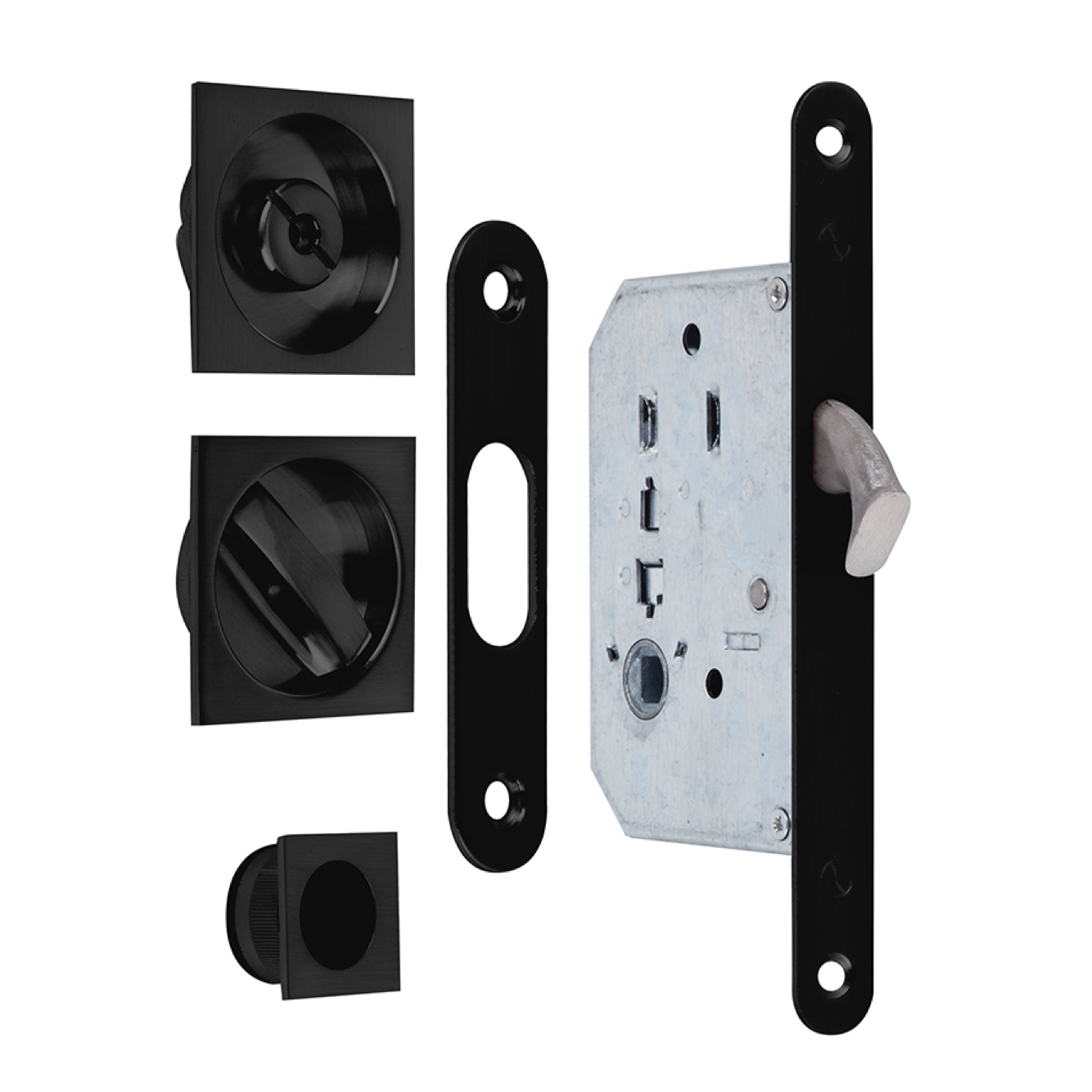 Kit para puerta corredera con condena y uñero cuadrado en acabado negro