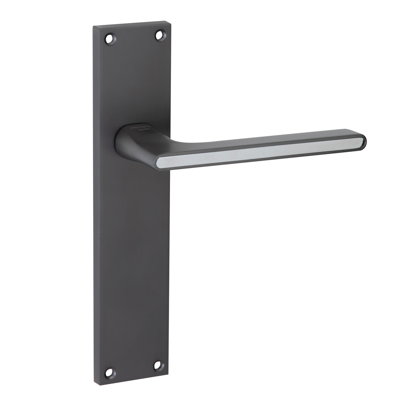 Manilla modelo '810' de zamak con placa rectangular acabado grafito para puertas