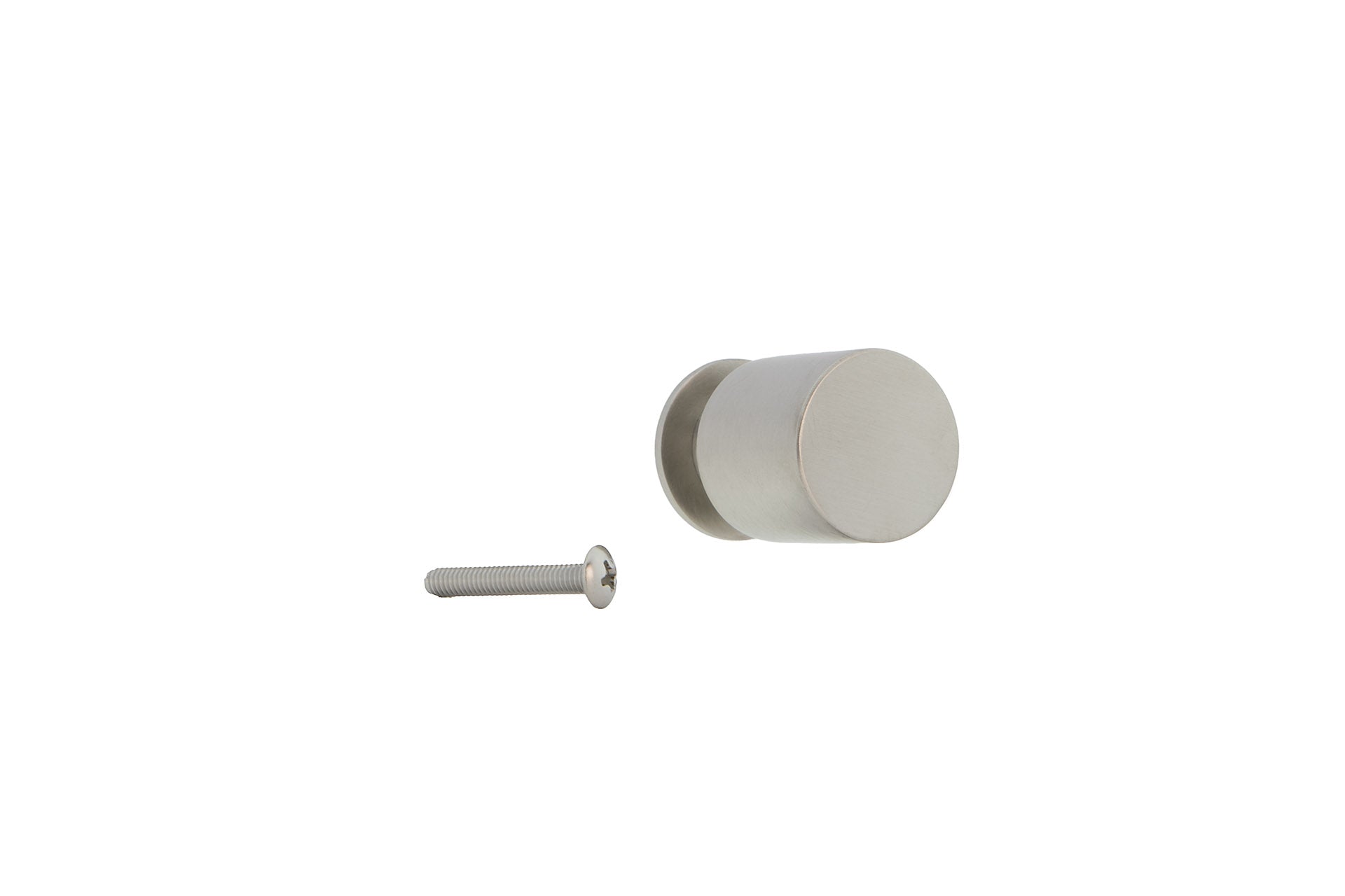 Pomo pequeño de acero inoxidable con forma cilíndrica y cuello para muebles y armarios