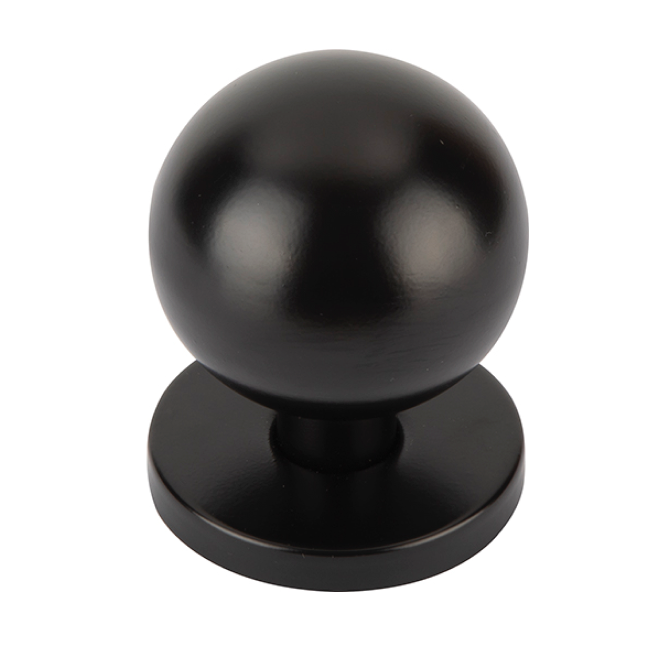 Pomo redondo de zamak en acabado negro para puertas de entrada
