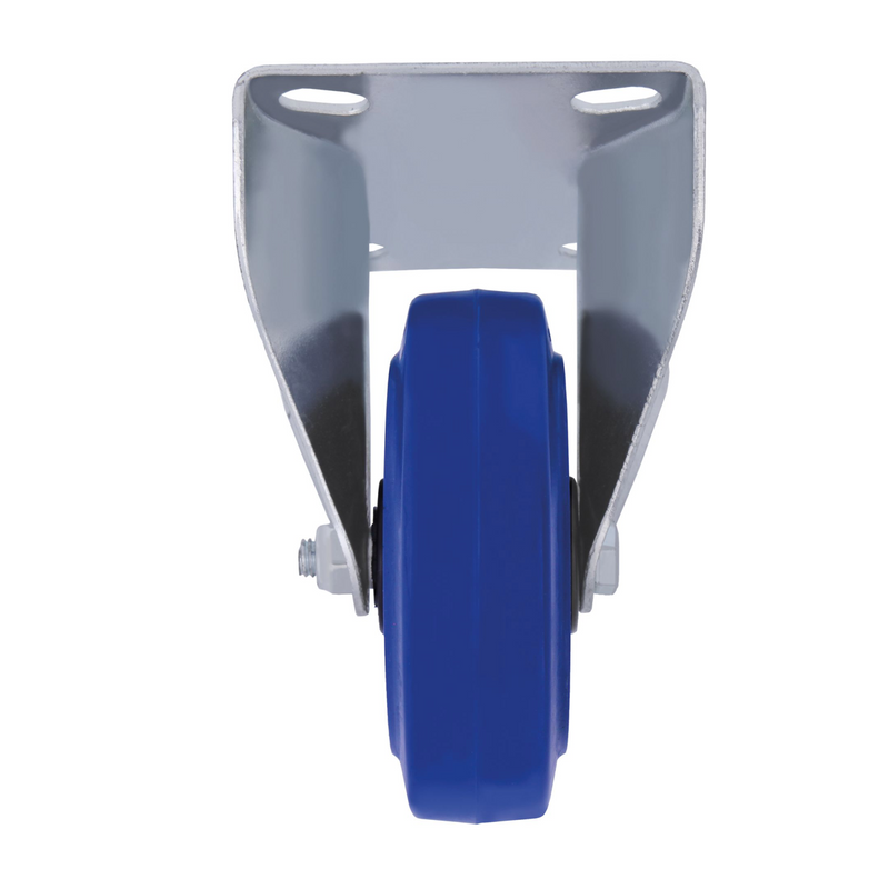 Rueda de Ø100mm de banda azul elástica con pletina fija rodamientos de rodillos hasta 100kg
