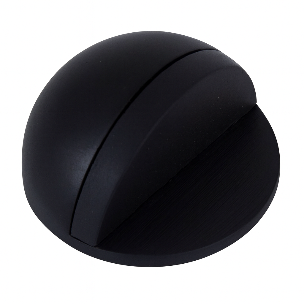 BLACK semi-circular zamak adhesive door stop with black rubber