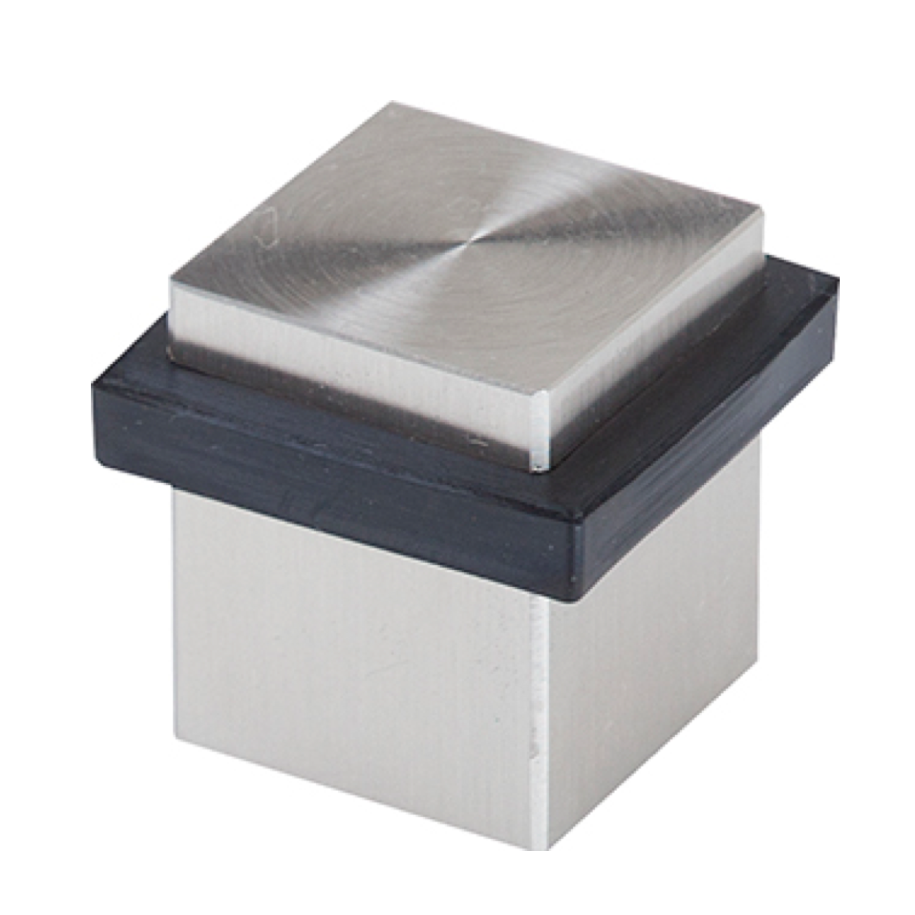 Tope de puerta cuadrado de acero inoxidable con goma negra lado 25mm