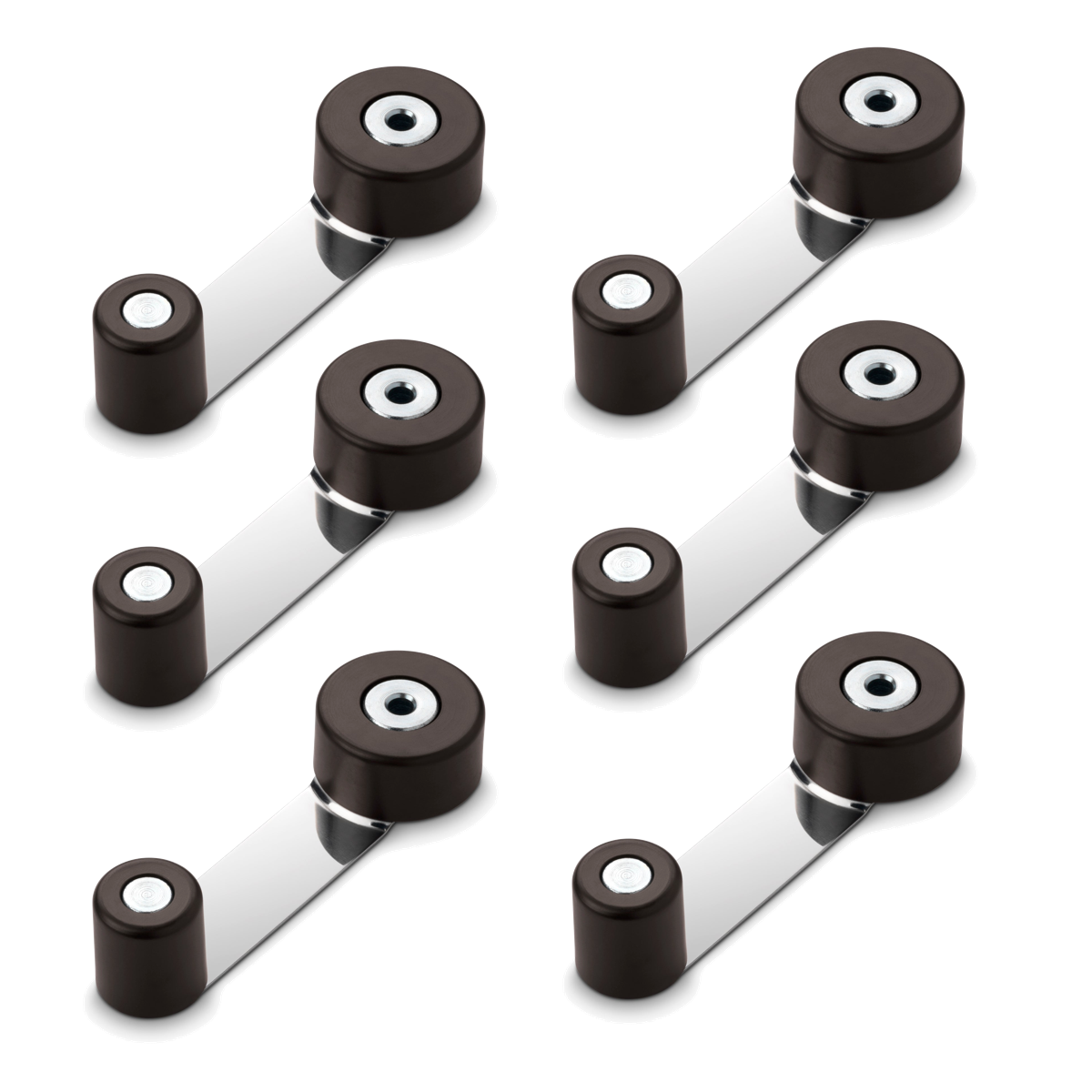6 retenedores y topes giratorios marrones adhesivos con base metálica para puertas