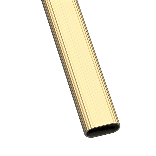 Tubo dorado ovalado estriado de armario fabricado en aluminio de 2 metros y 30x15mm de perfil