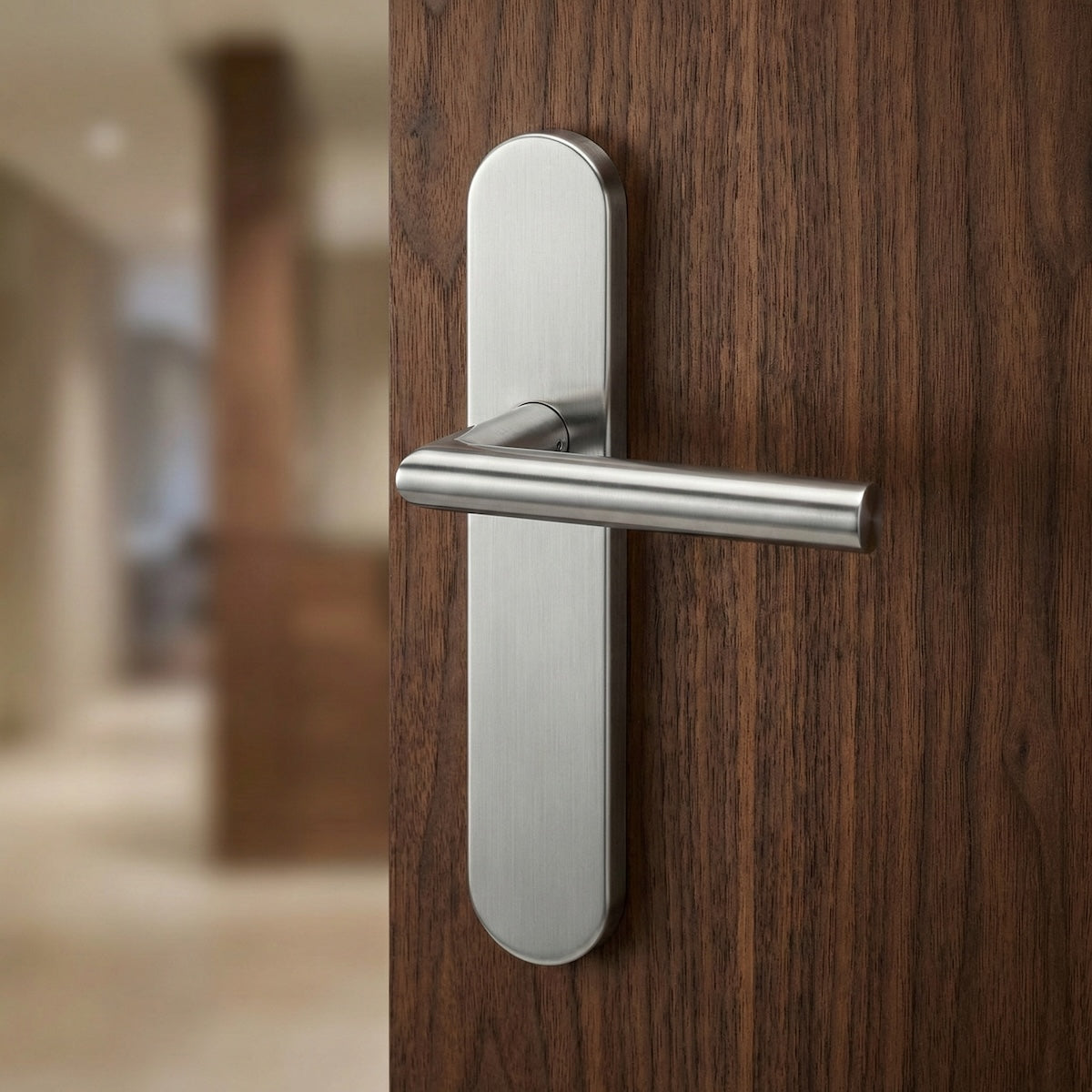 Manilla de acero inoxidable con placa ovalada y tornillos ocultos para puertas modelo '503'