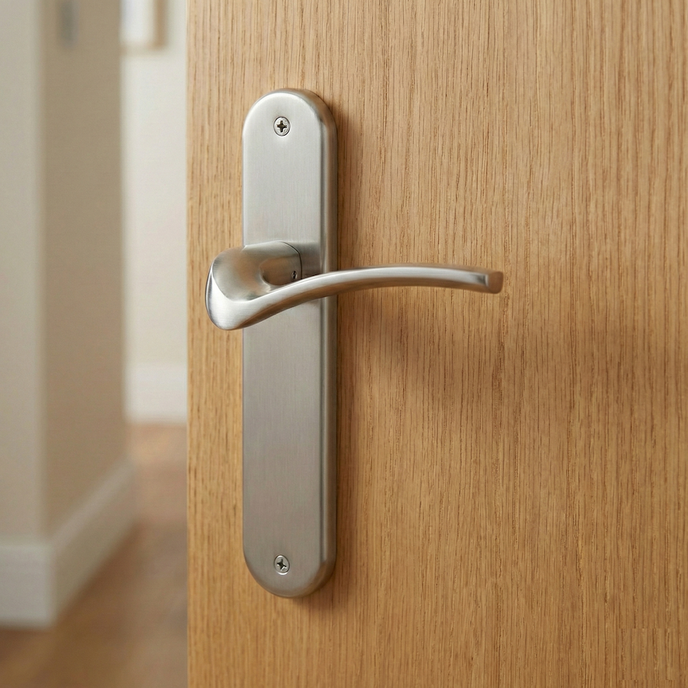 Manilla modelo '930' de zamak con placa ovalada acabado níquel satinado para puertas