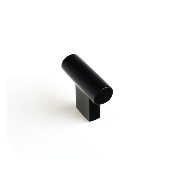 Pomo moderno con forma de T de latón en acabado negro mate para cajones