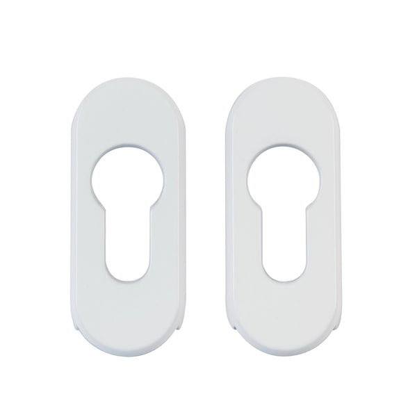 Escudo de seguridad aluminio blanco de 70x29mm placa ovalada para puertas metálicas