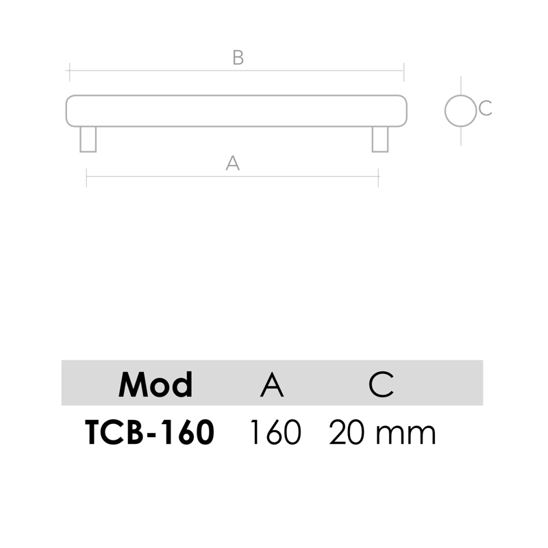 Medidas de Tirador de aluminio modelo TCB para níquel satinado 160mm entre ejes