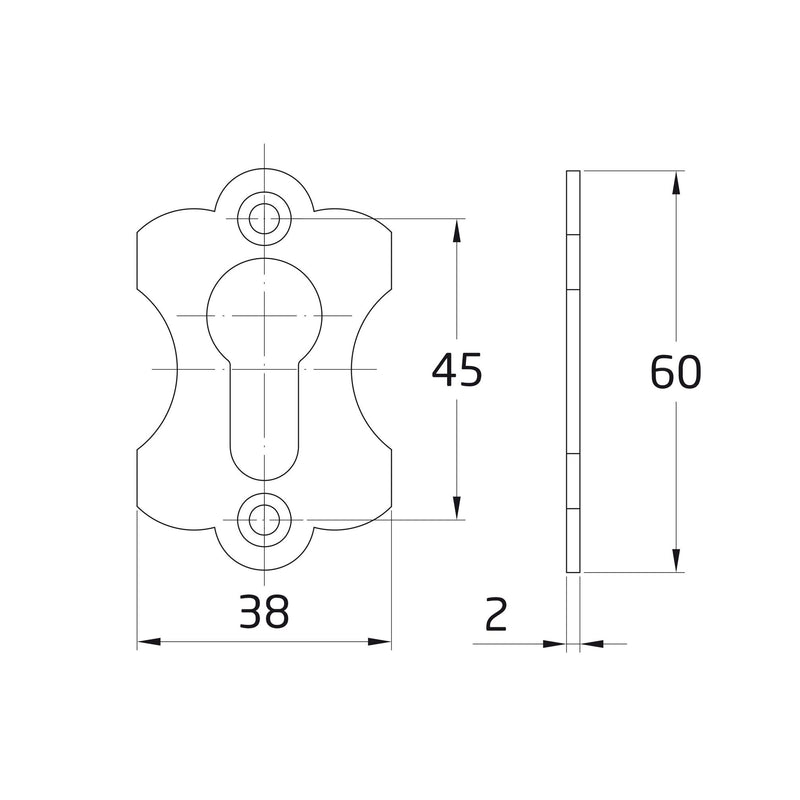 Bocallave vertical gótica punteada para llave europerfil en acabado negro de 60x34mm