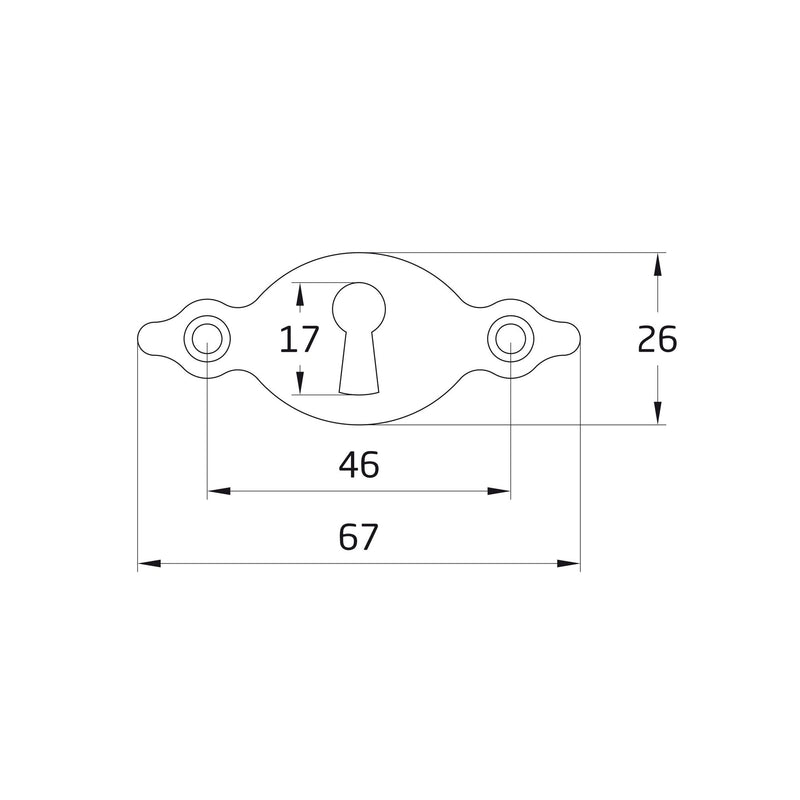 Bocallave horizontal lisa para llave gorja en acabado negro para muebles de 26x67