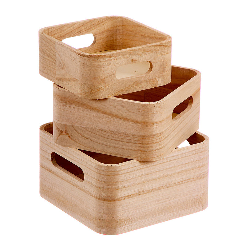 Set of 3 Caison Natural Wooden Boxes