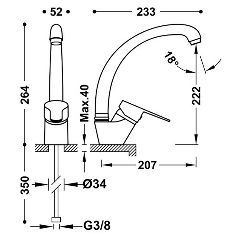 Single-lever kitchen tap, shelf Ref: 21544101 Tres