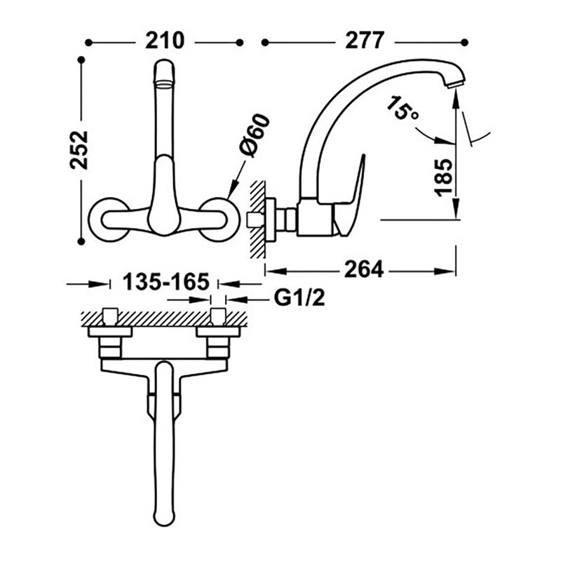 Wall mounted kitchen mixer tap, Ref: 21642010 Tres