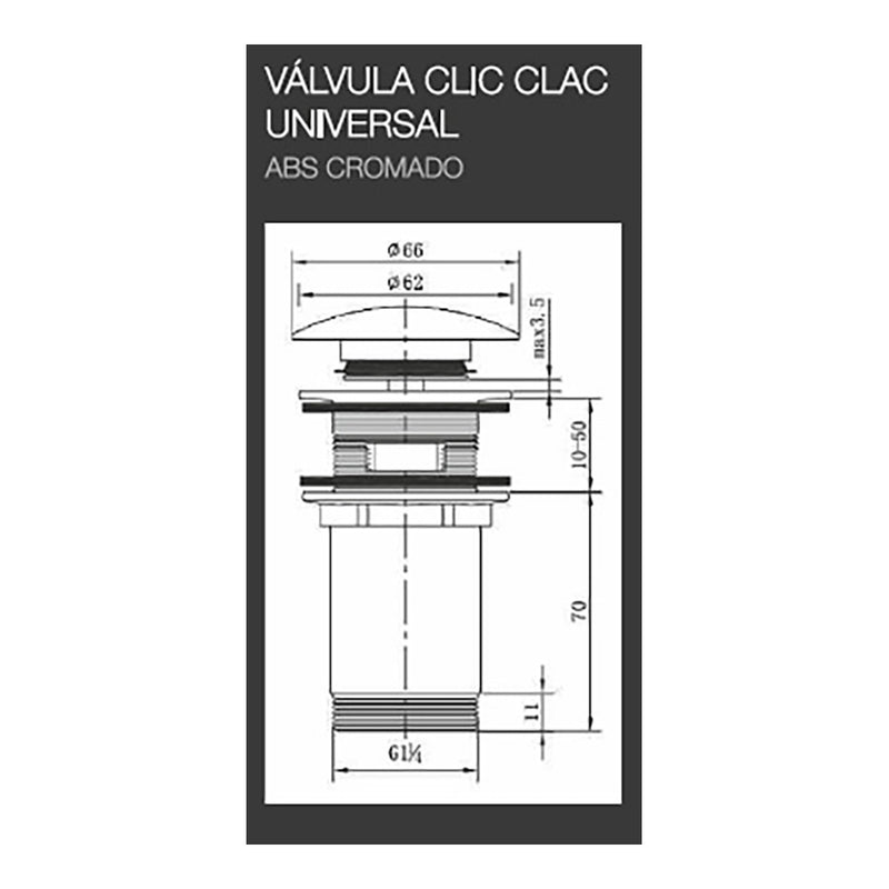 Universal "Clic-Clac" Chrome Washbasin-Bidet Drain (Packaged)