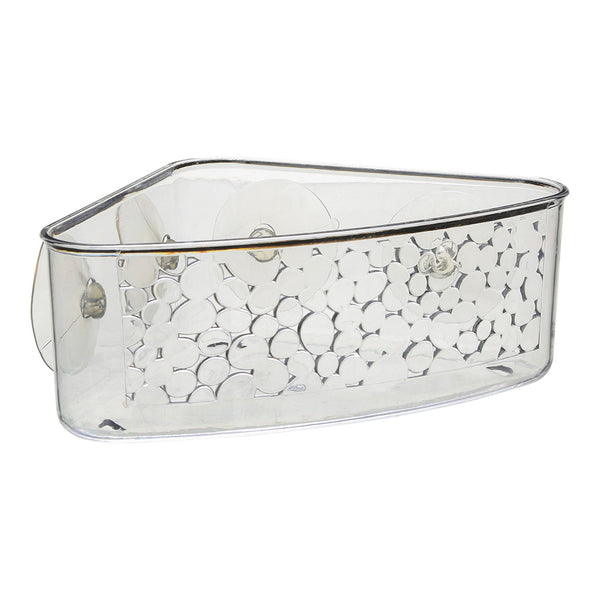 Transparent Plastic Corner Basket for Bathroom with Suction Cups Galet Model