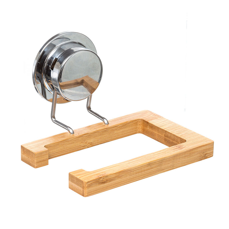 Bamboo toilet roll holder with suction cup