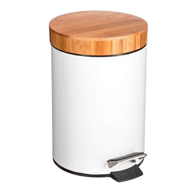 Bamboo Bathroom Waste Bin - White 3L 'Natureo' Collection