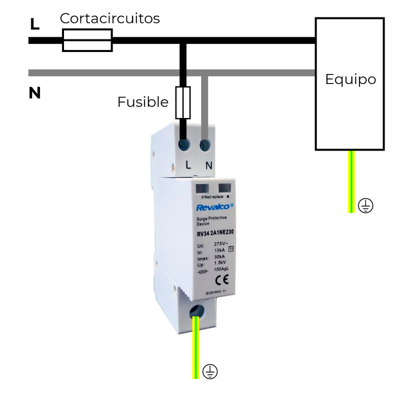 Protector Sobretension 1P+N 30Ka 275V Transitorio 1 Modulo (Retractilado)