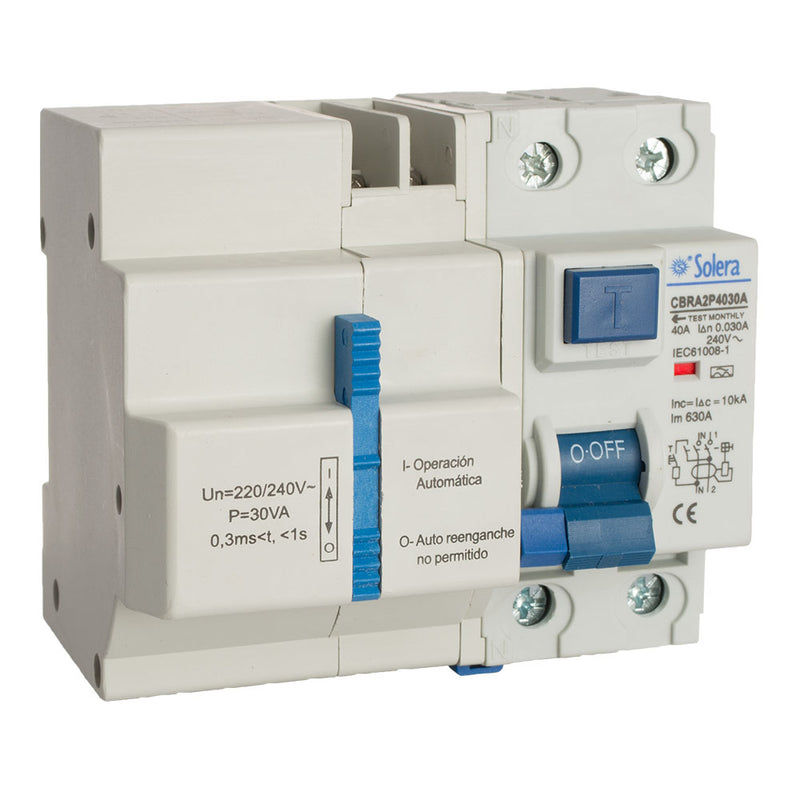 Int, Diferencial 2P 40A 30Ma Ac C/Reconexion Automatica Con 3 Tiempos (Retractilado) Solera Cbra2P4030A