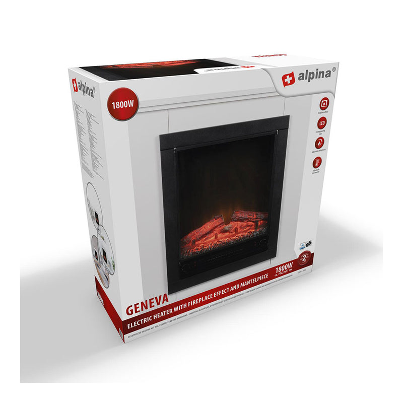 Geneva 1800W Stove, Led Fireplace and Shelf