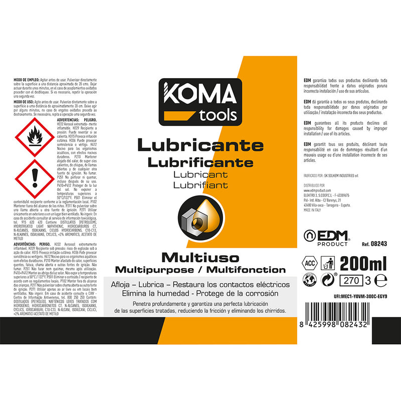 Multipurpose Lubricant Spray 200Ml Koma Tools