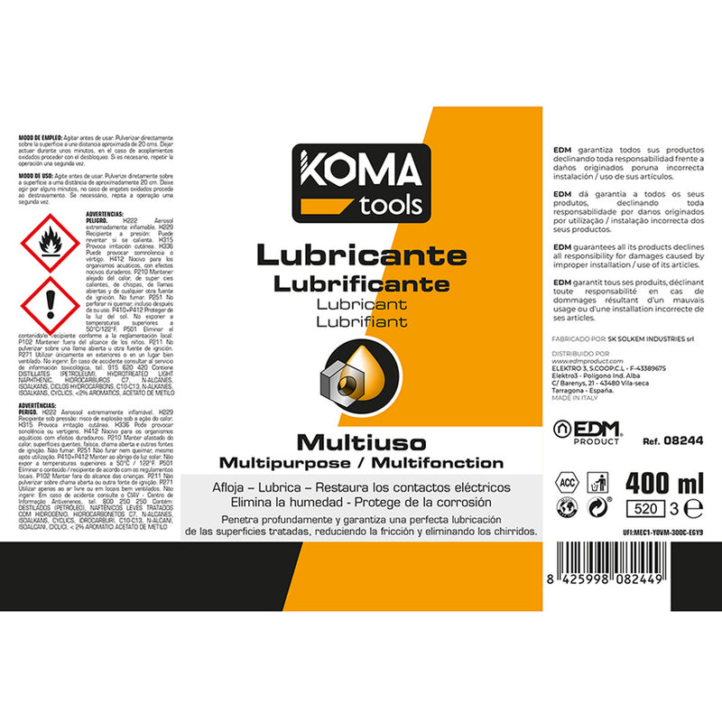 Multipurpose Lubricant Spray 400Ml Koma Tools