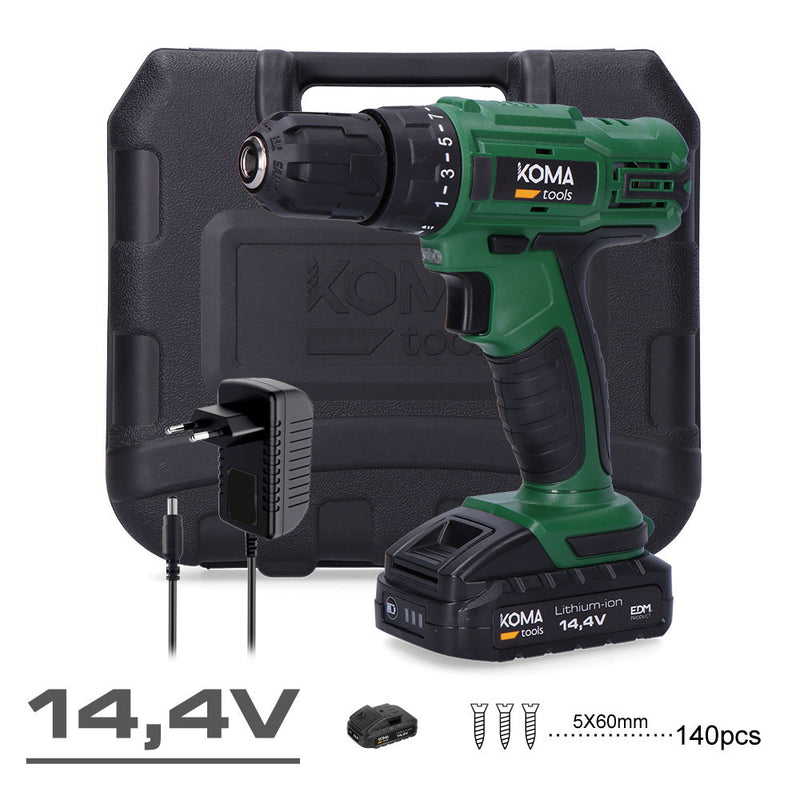 Case with cordless drill/screwdriver 14.4 1,500 mAh Koma Tools