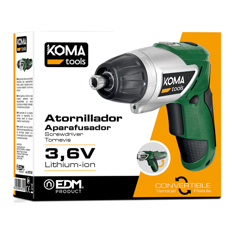 Reversible Cordless Screwdriver 3.6V Lithium 1300Mah 17.5X14.8Cm Koma Tools