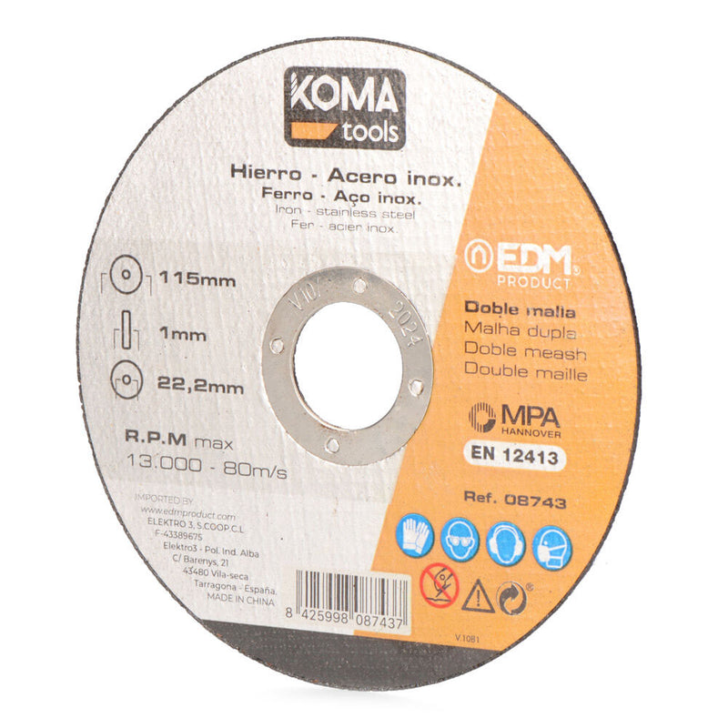 Cutting Disc For Iron And Stainless Steel Ø115X1,0X22,23Mm Koma Tools