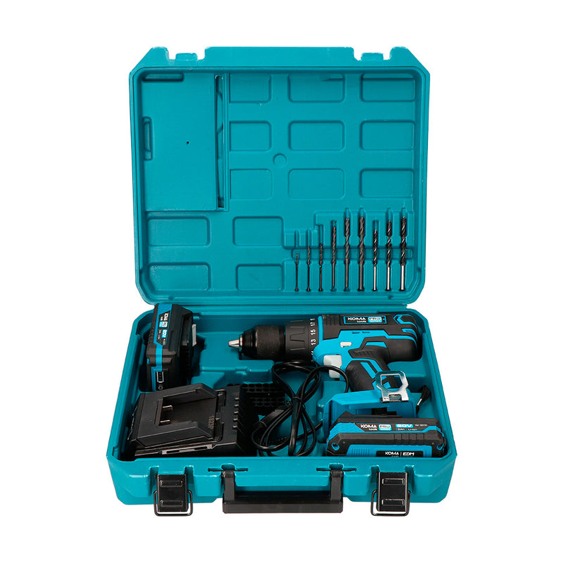 Kit Case Hammer Drill/Screwdriver 20V With 2 Batteries 2.0A And Charger 22.5x20.3cm Koma Tools