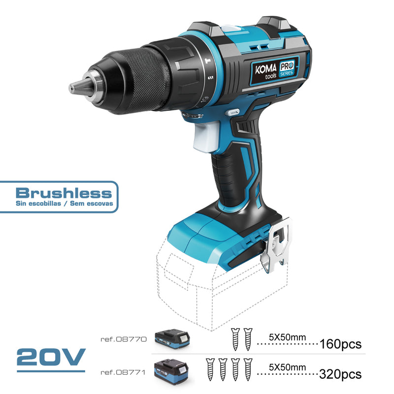 20V Brushless Hammer Drill/Screwdriver (Without Battery or Charger) Chuck Ø13Mm 22X25Cm Koma Tools