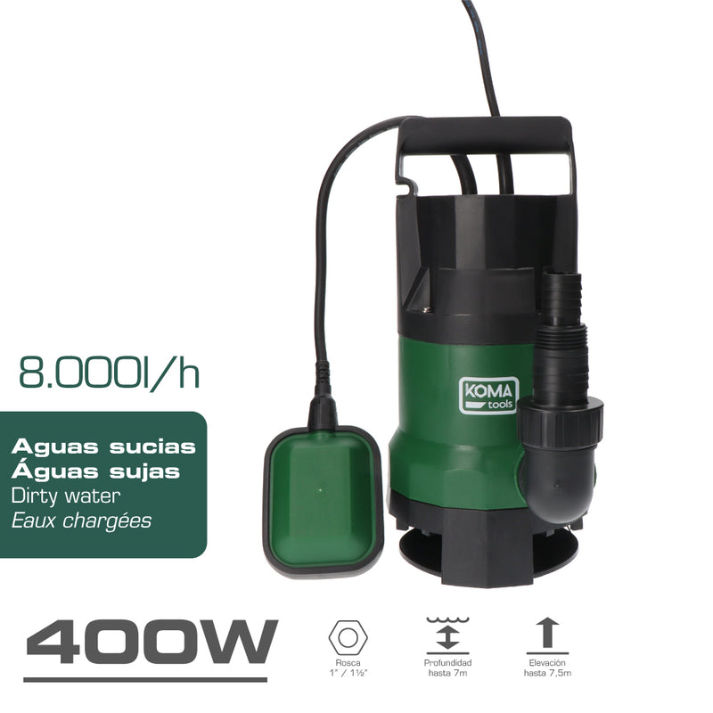 Bomba Para Extraccion De Agua Sucia 400W 17X33Cm Koma Tools