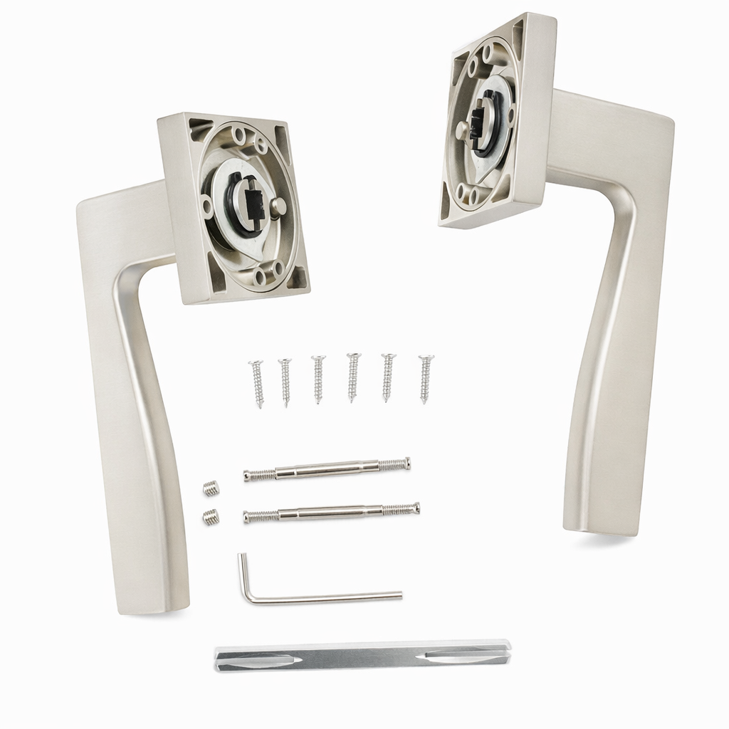 Manilla modelo '10-23' de aluminio con roseta cuadrada en níquel mate