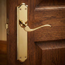 Manilla modelo '1101' con placa curva de aluminio en acabado dorado para puertas