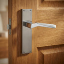 Manilla modelo '120' de zamak con placa rectangular acabado bicolor para puertas