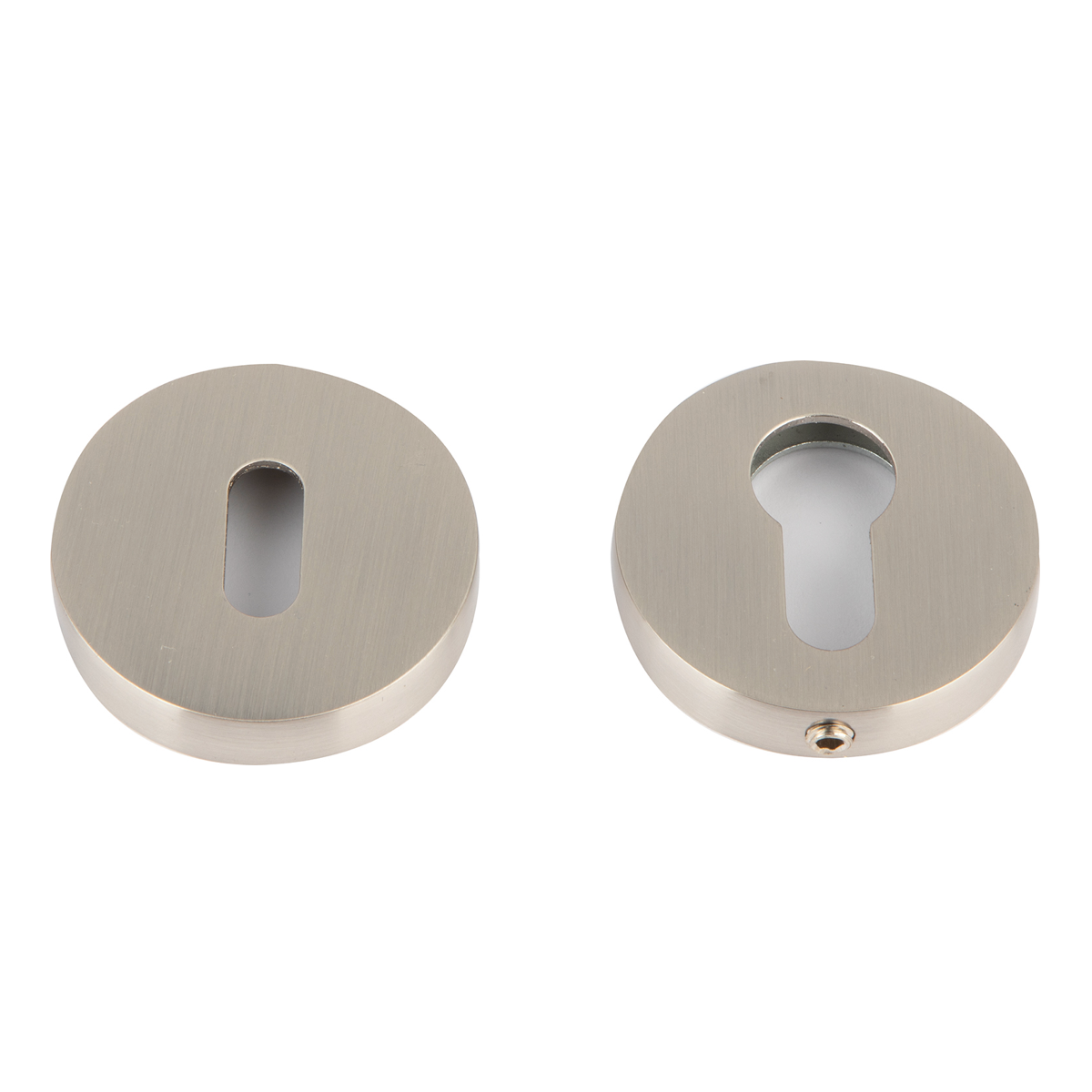 Bocallave de roseta redonda oval y pera de zamak en níquel satinado de 52 mm para puertas